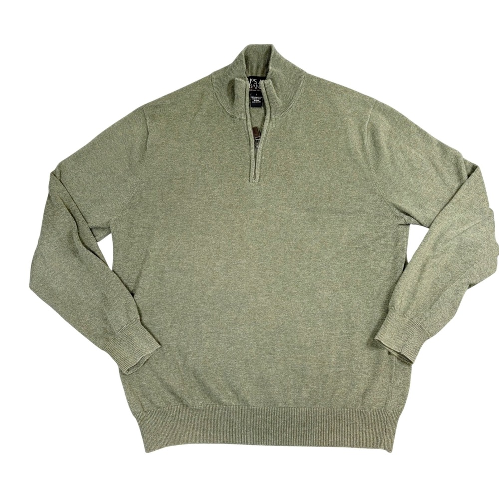 Jos A Bank Signature Collection Mens Large Sage Green 100% Pima Cotton 1/4 Zip